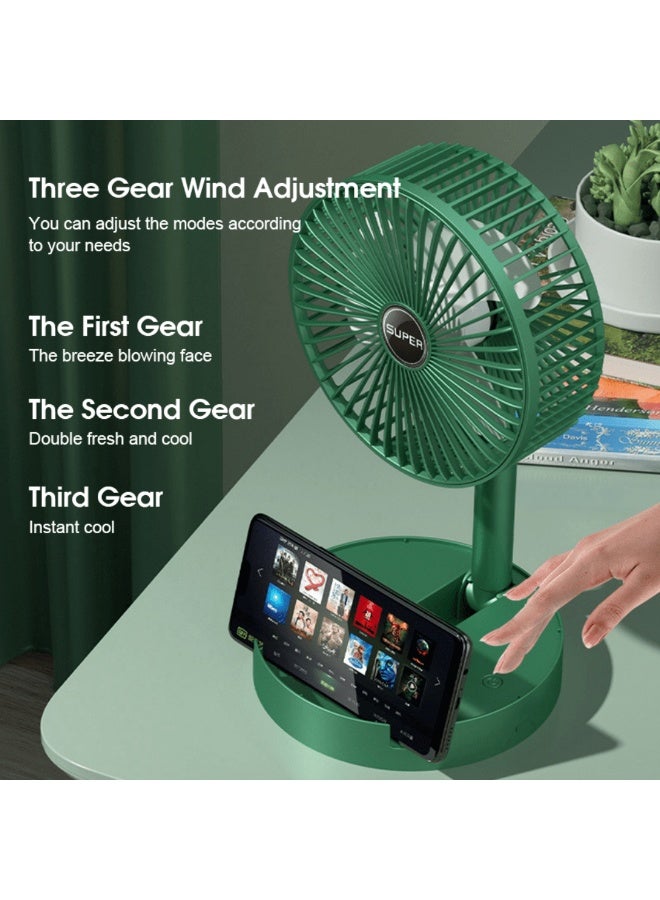 مروحة مكتبية محمولة قابلة للطي، مروحة طاولة وأرضية تلسكوبية قابلة لإعادة الشحن عبر منفذ USB بخمس شفرات - ارتفاع قابل للتعديل، خفيفة الوزن، هادئة، مروحة كهربائية صغيرة الحجم للاستخدام في المكتب والمنزل والمطبخ والسفر والتخييم - Image 2